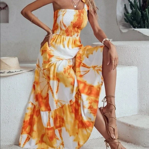 Boho Tie Dye One Shoulder Maxi Dress - Picture 3 of 7